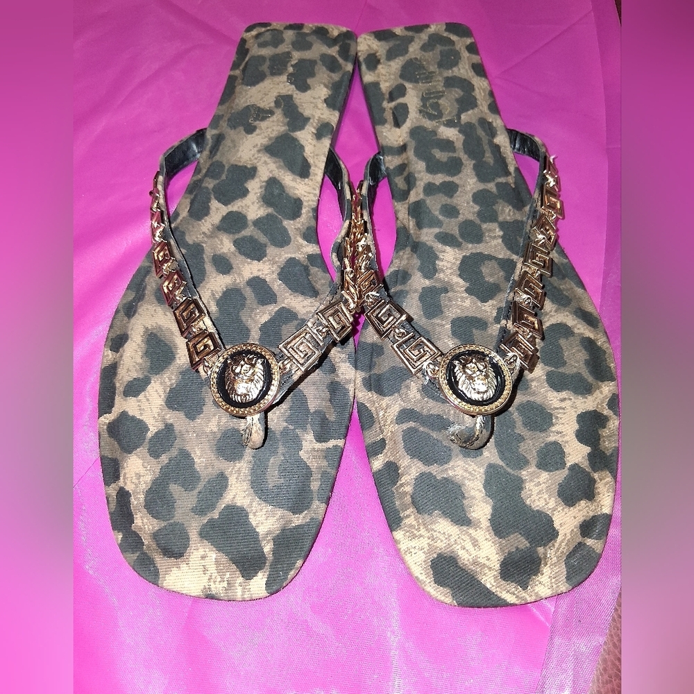 Rouge! Leopard Print Sandals with Gold Chain